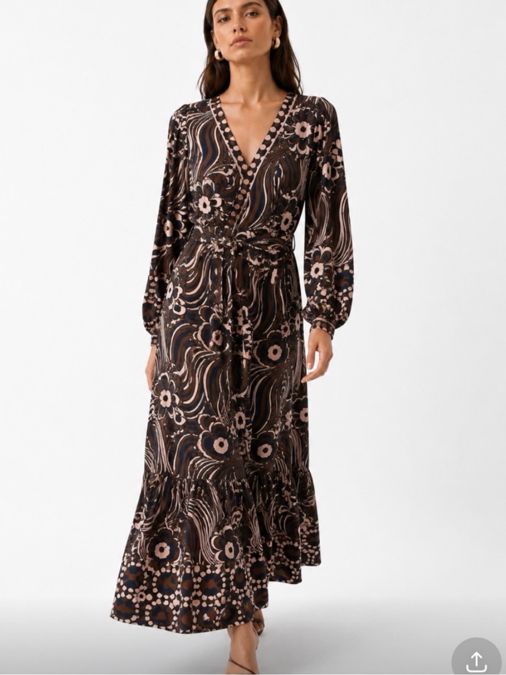 Anthro CELINA MOON Black and Brown Floral Maxi Dress